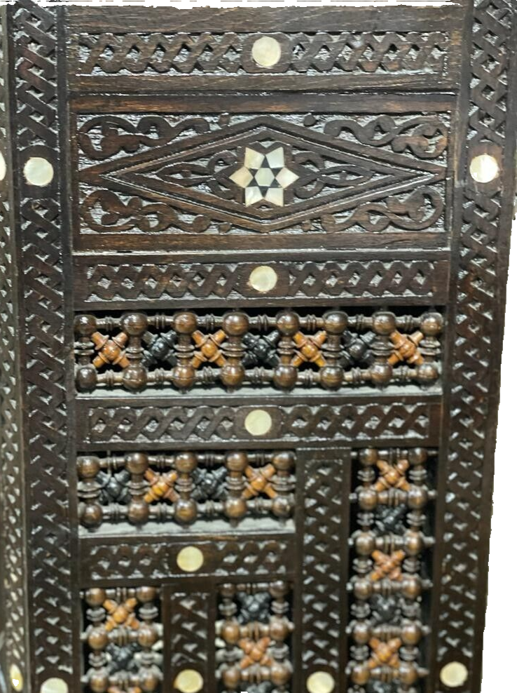 Handmade Wooden End Table Carving Wood Table Home Decor Mother of Pearl Inlay