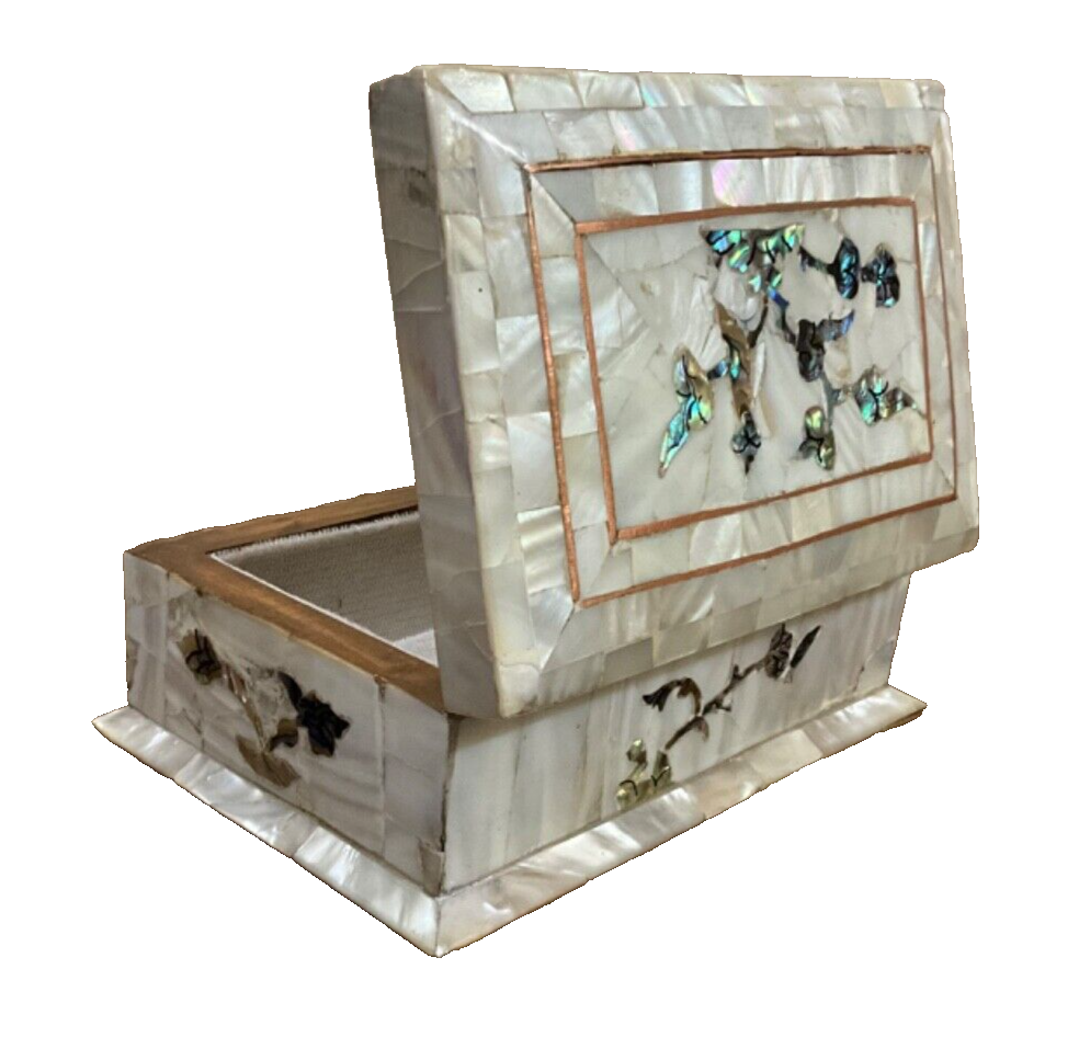 Handmade Wooden Jewelry Box Wood Trinket Storage Wood Box Mother of Pearl Inlay
