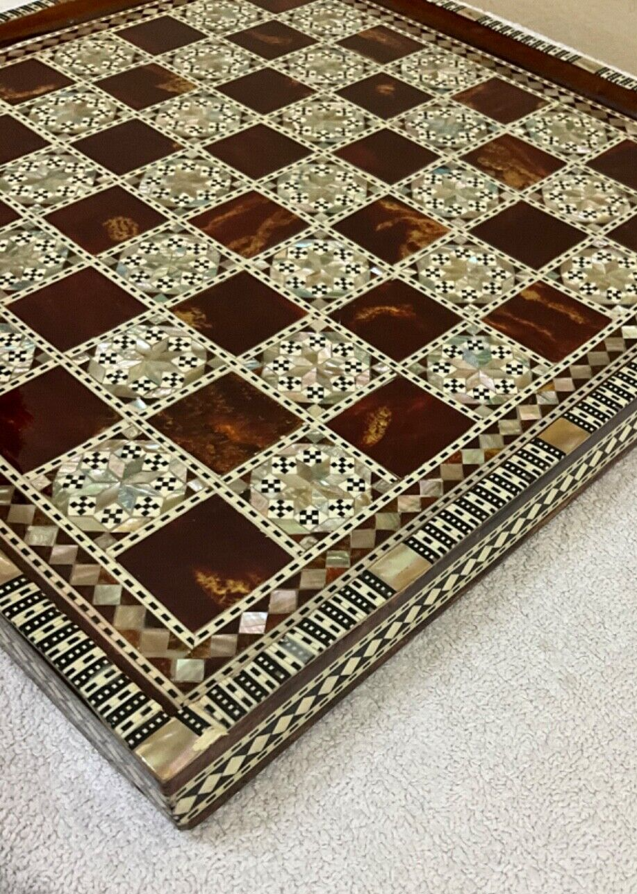 Handmade Wooden Chess Board, Wood Chess Board, Game Board, Mother of Pearl Inlay
