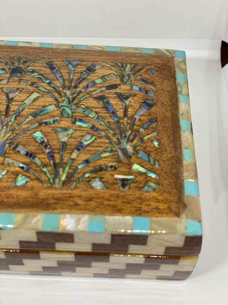 Handmade Wooden Jewelry Box Wood Trinket Storage Wood Box Mother of Pearl Inlay