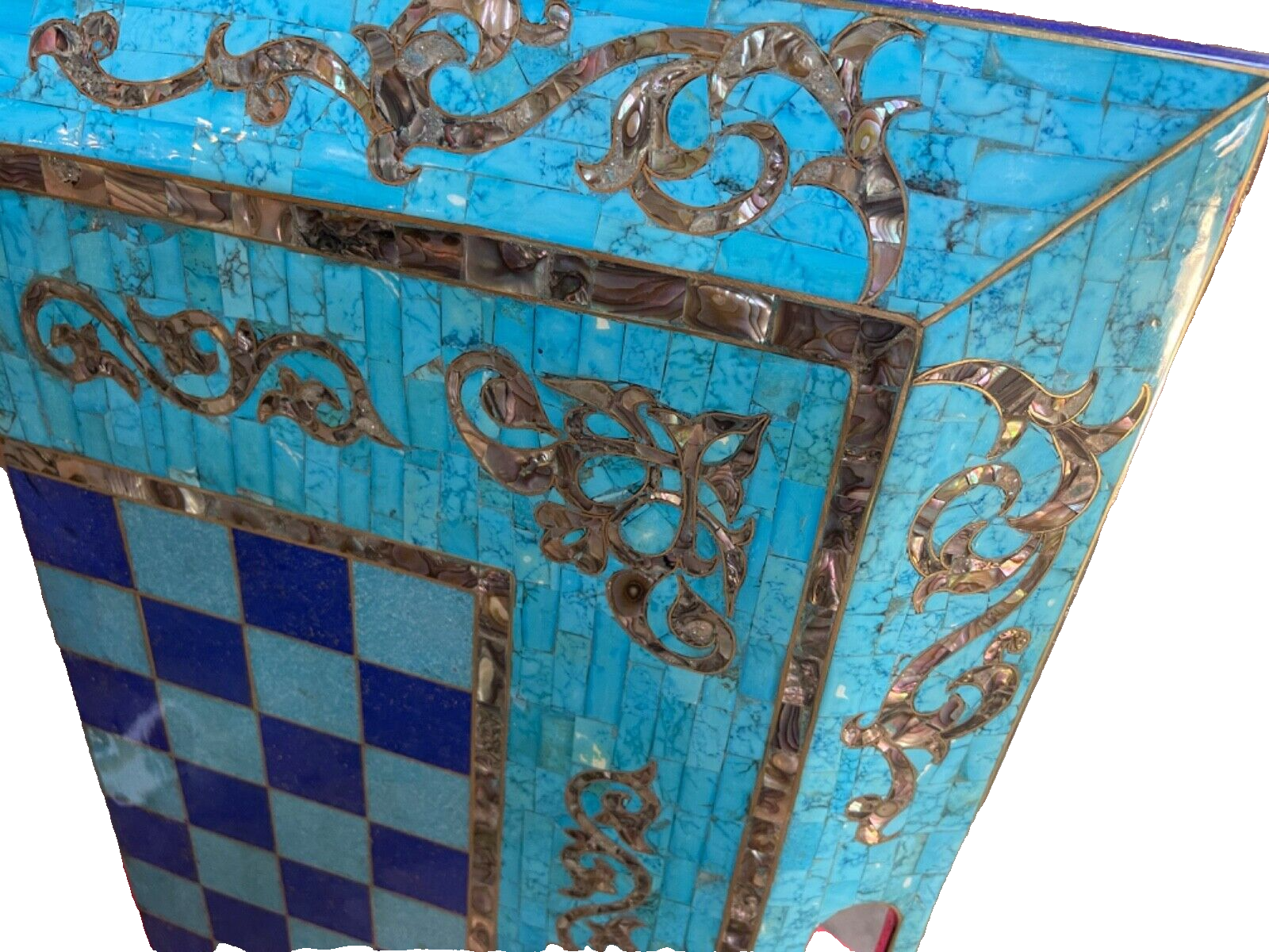 Handmade, Wooden Backgammon Board, Chess Board, Gemstones & Shell Inlay (25.6")