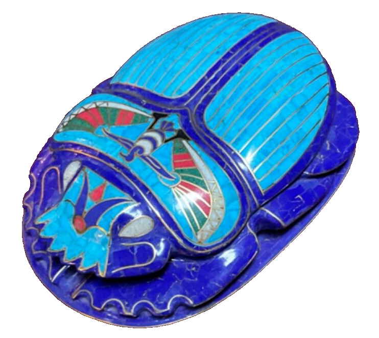 Handmade, Egyptian Pharaonic Scarab , Symbol of Good Luck, Lapis & Turquoise 10"