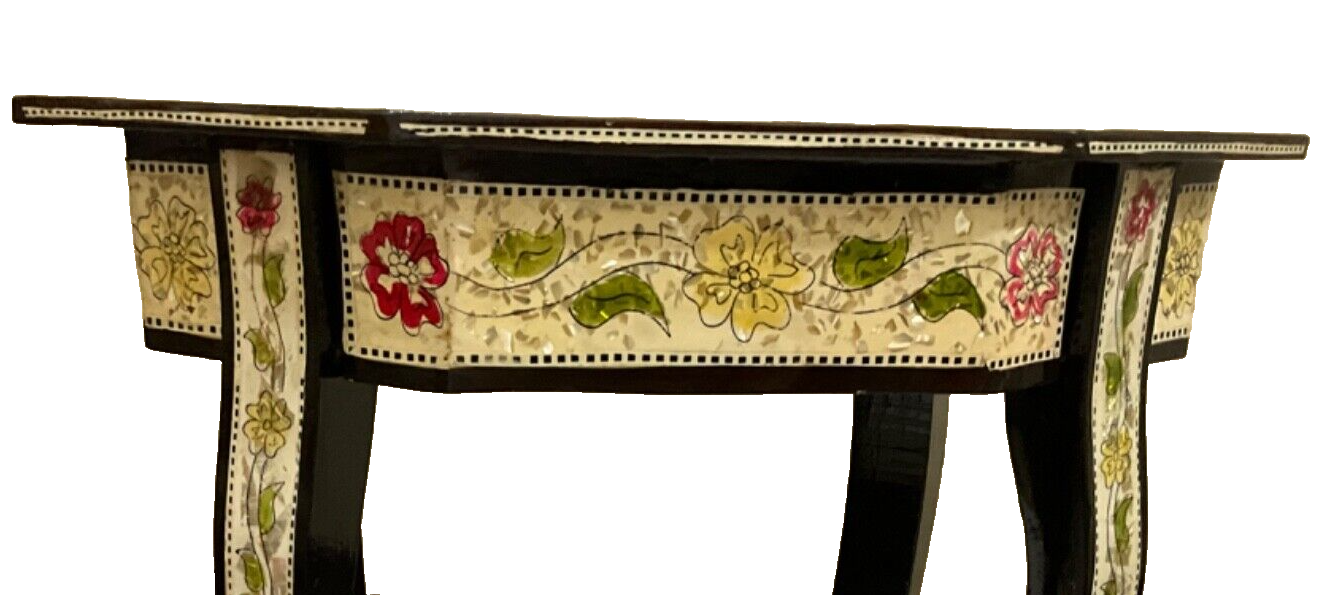Handmade Wooden End Table Carving Wood Table Home Decor Mother of Pearl Inlay