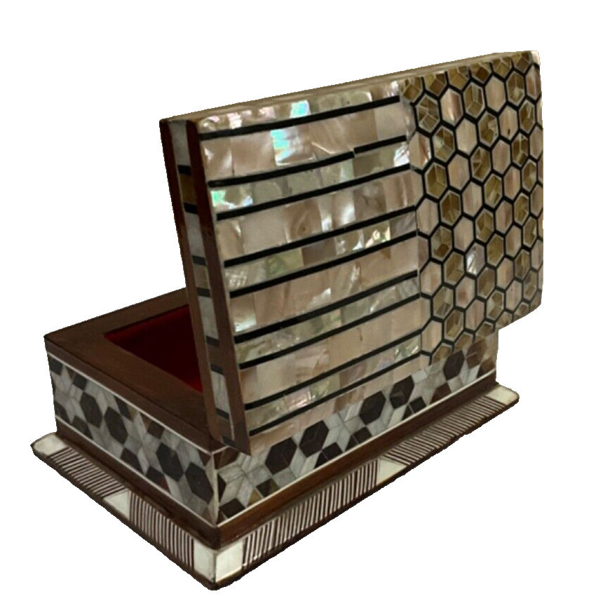 Handmade Wooden Jewelry Box Wood Trinket Storage Wood Box Mother of Pearl Inlay