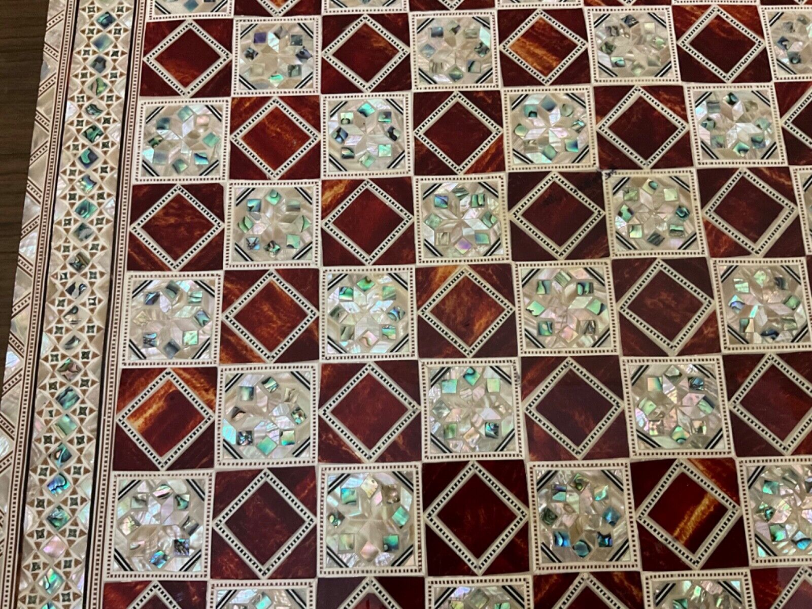 Handmade, Wood Chess Board, Game Board, Unique Board, Inlaid Mother of Pearl 17"