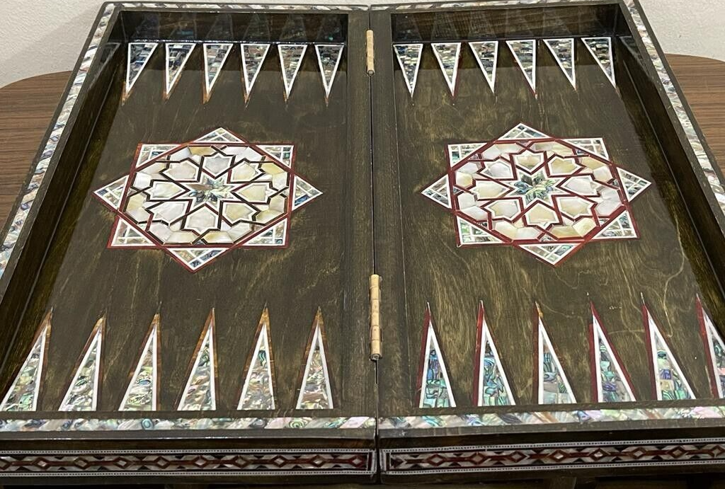Handmade, Wooden Backgammon Board, Wood Chess Board, Mother of Pearl Inlay (21")
