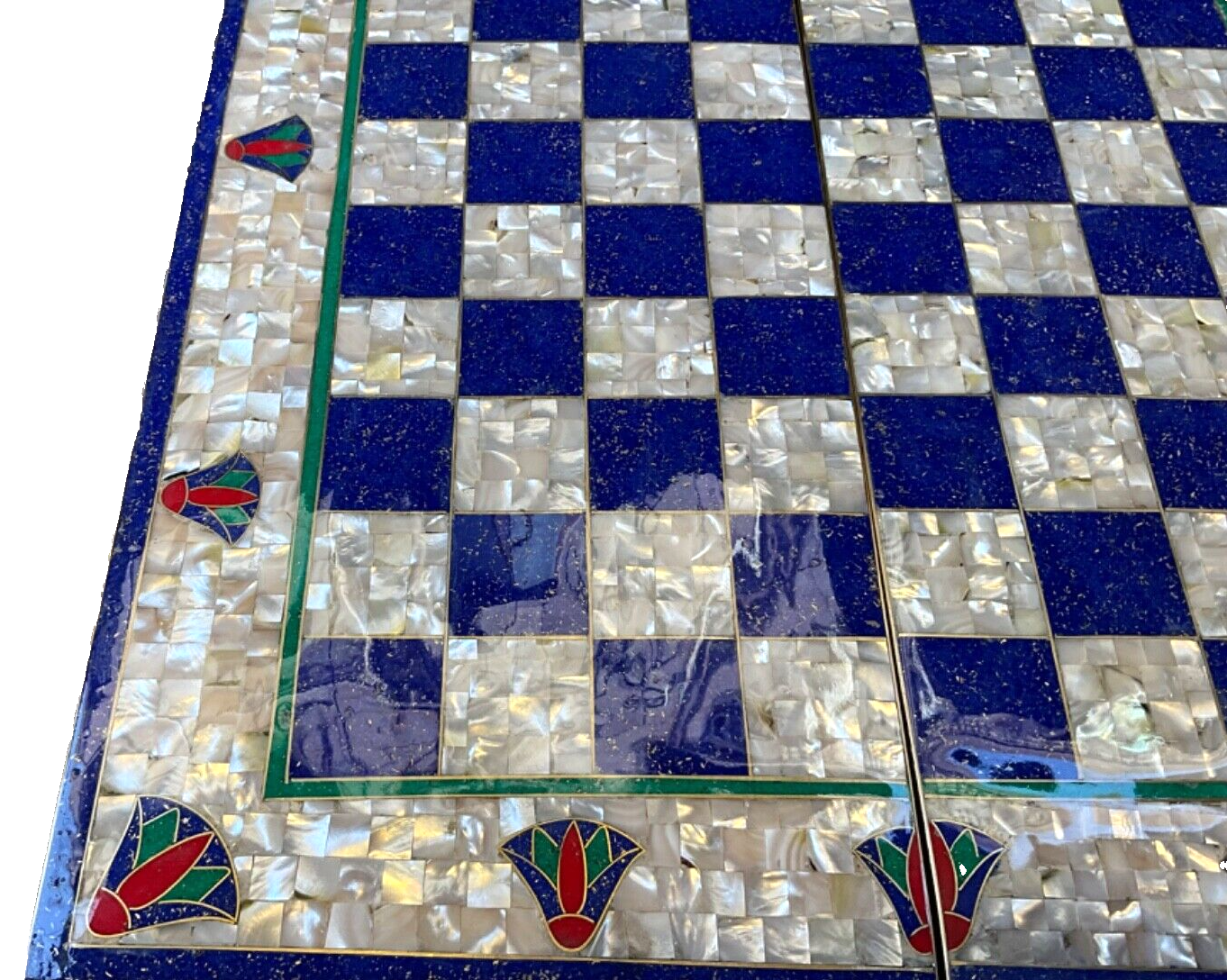 Handmade, Wooden Backgammon Board, Chess Board, Mother of Pearl, Gemstone Inlay