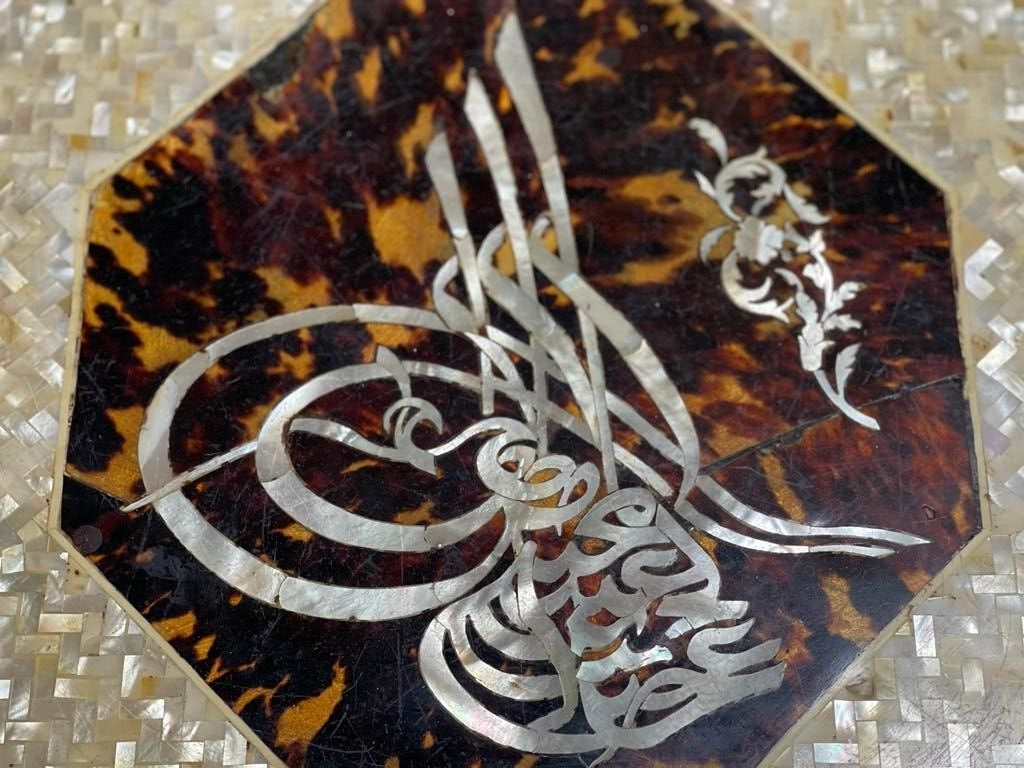 Handmade Wooden End Table Carving Wood Table Home Decor Mother of Pearl Inlay
