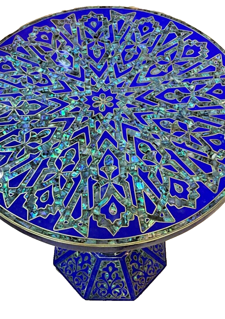 Handmade Wooden End Table Carving Wood Table Home Decor Mother of Pearl Inlay