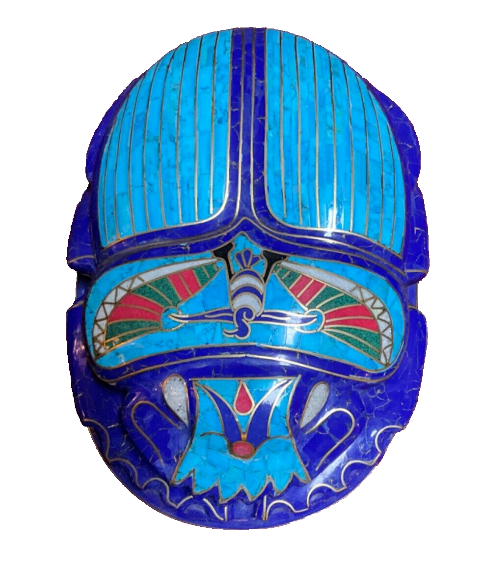 Handmade, Egyptian Pharaonic Scarab , Symbol of Good Luck, Lapis & Turquoise 10"
