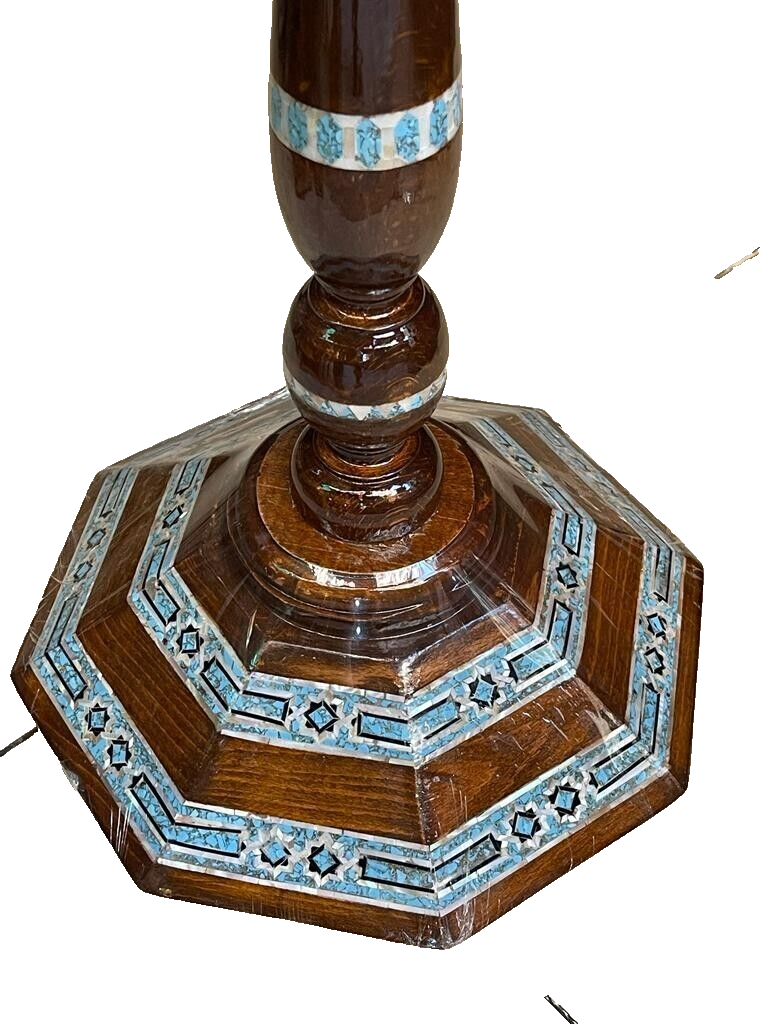Handmade Wooden End Table Carving Wood Table Home Decor Mother of Pearl Inlay