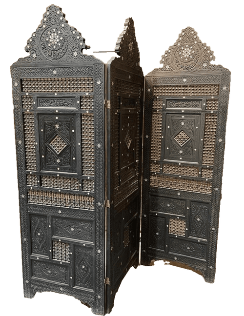 3 Panel Handmade Wooden Room Divider – Vintage Arabic Carving