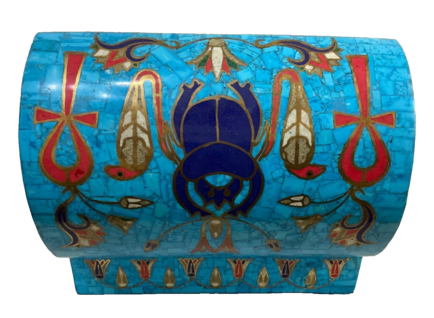 Handmade Antique Wood Jewelry Box, Gift Box, Wood Box, Inlaid Gemstones & Copper