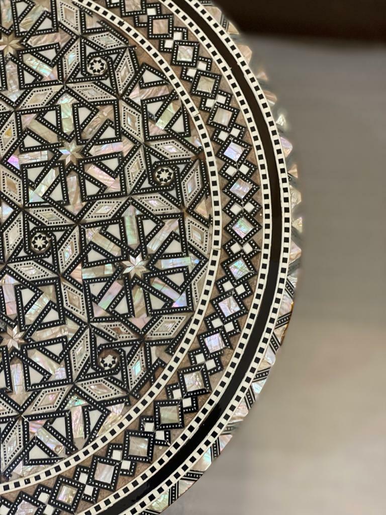 Handmade Wooden End Table Carving Wood Table Home Decor Mother of Pearl Inlay