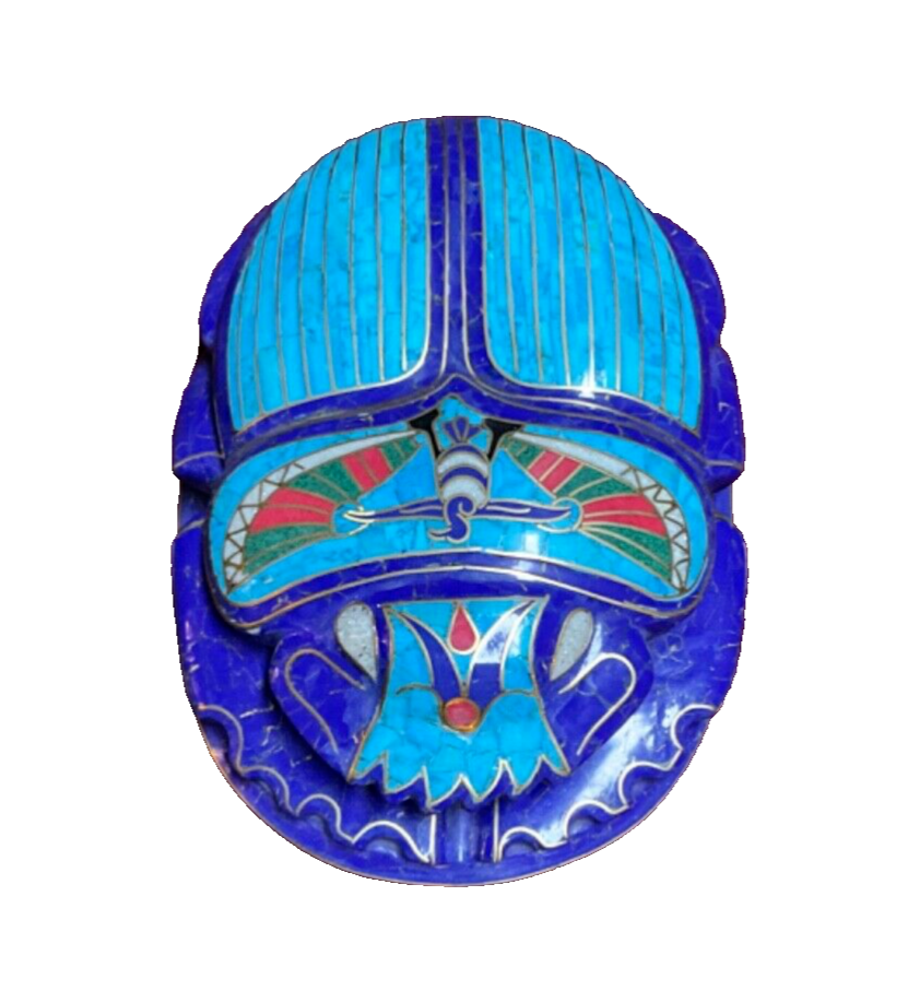 Handmade, Egyptian Pharaonic Scarab , Symbol of Good Luck, Lapis & Turquoise 10"