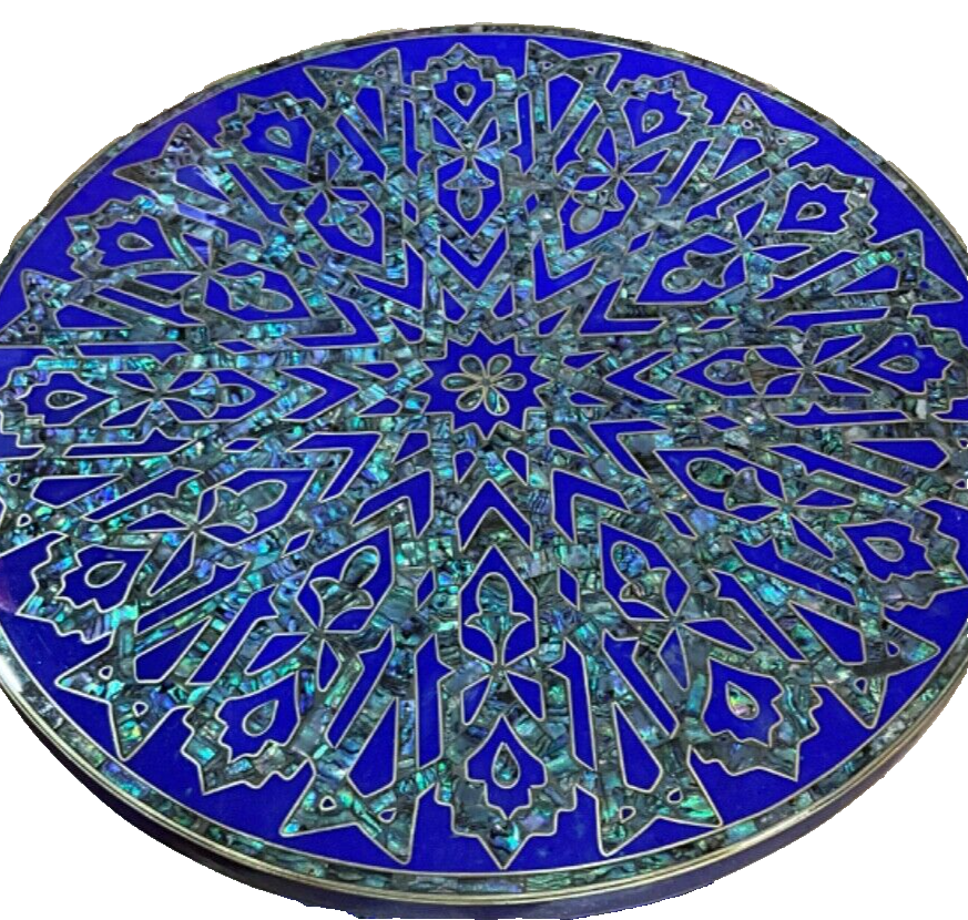 Handmade Wooden End Table Carving Wood Table Home Decor Mother of Pearl Inlay