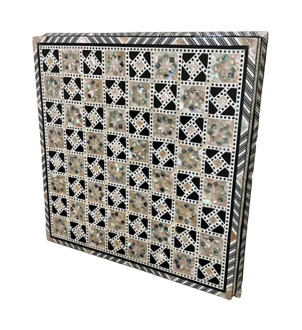 Handmade, Wood Chess Board, Game Board, Unique Board, Inlaid Mother of Pearl 12"
