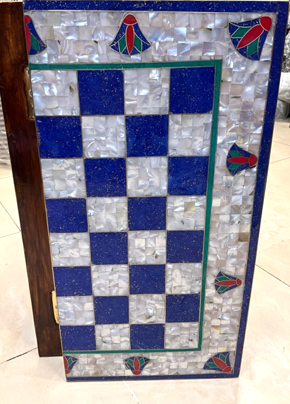 Handmade, Wooden Backgammon Board, Chess Board, Mother of Pearl, Gemstone Inlay