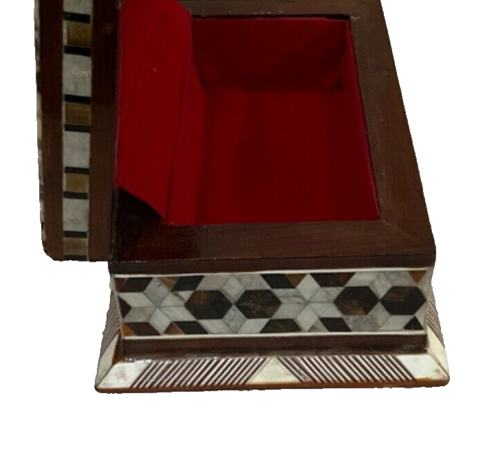 Handmade Wooden Jewelry Box Wood Trinket Storage Wood Box Mother of Pearl Inlay