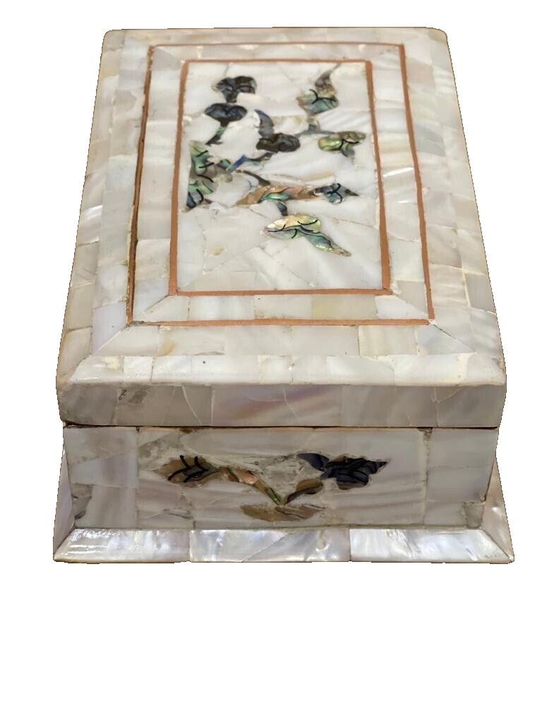 Handmade Wooden Jewelry Box Wood Trinket Storage Wood Box Mother of Pearl Inlay