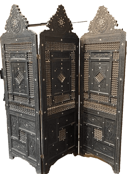 3 Panel Handmade Wooden Room Divider – Vintage Arabic Carving