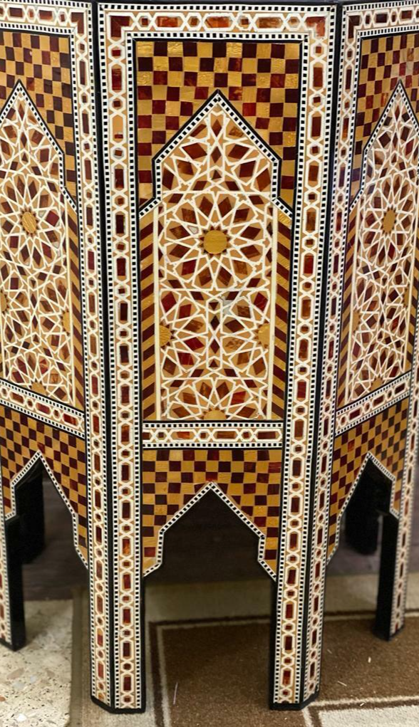 Handmade Wooden End Table Carving Wood Table Home Decor Mother of Pearl Inlay