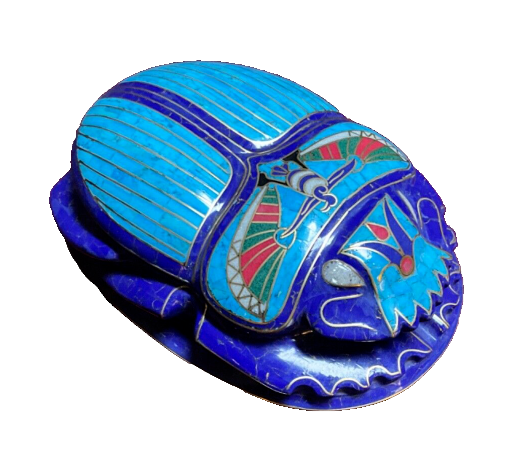 Handmade, Egyptian Pharaonic Scarab , Symbol of Good Luck, Lapis & Turquoise 10"