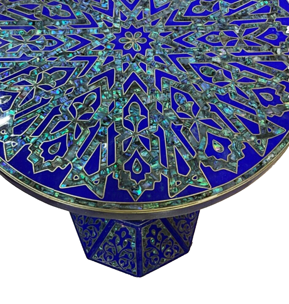 Handmade Wooden End Table Carving Wood Table Home Decor Mother of Pearl Inlay
