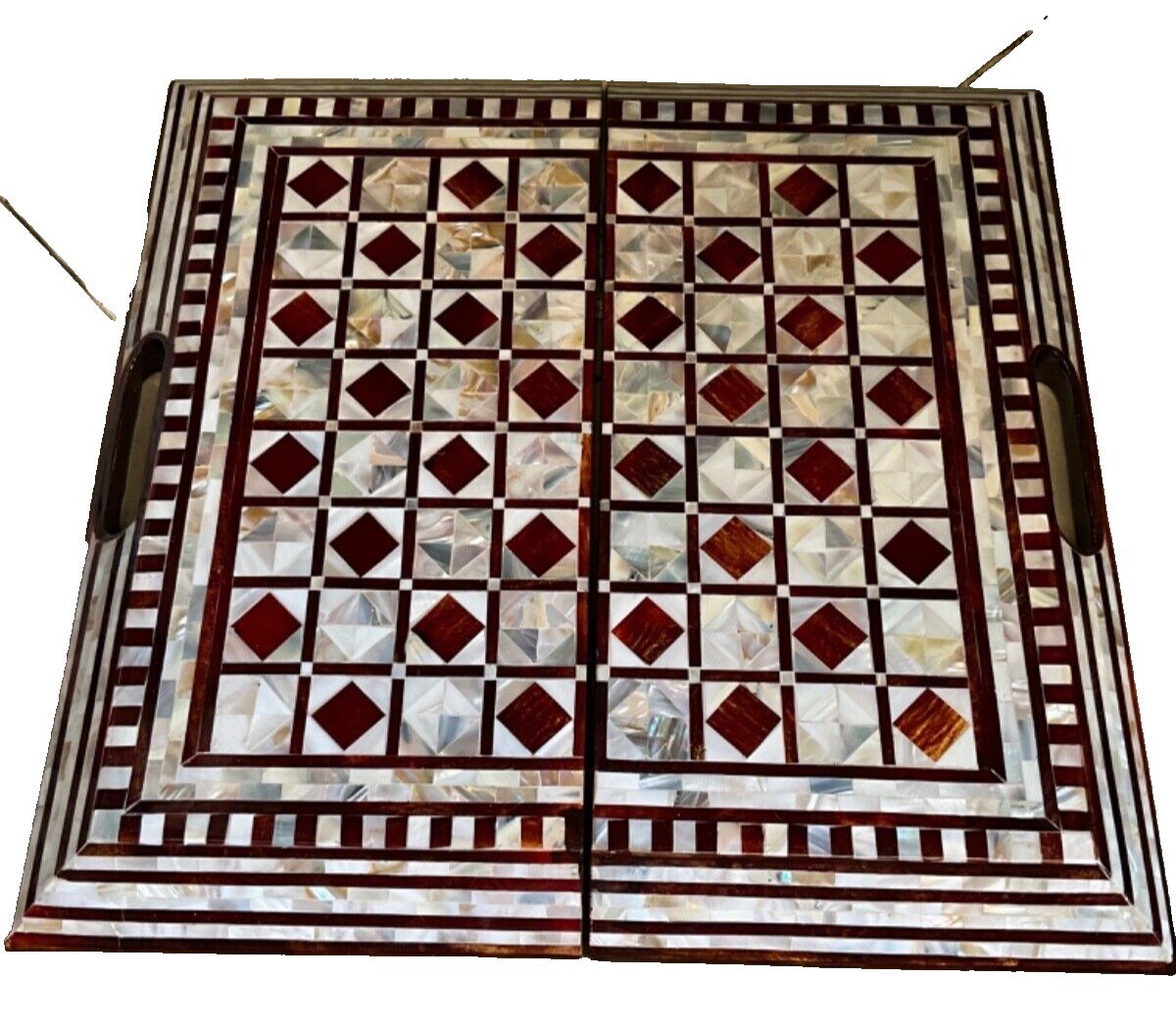 Handmade, Wood Backgammon Board, Wood Chess Board, Game Board Inlaid Shell (17")