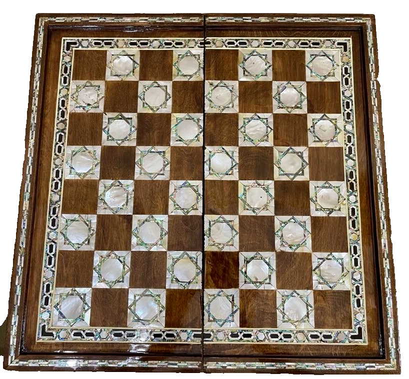 Handmade, Wooden Backgammon Board, Wood Chess Board, Mother of Pearl Inlay (20")