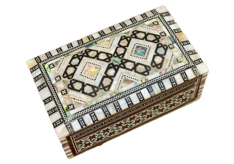Handmade Wooden Jewelry Box Wood Trinket Storage Wood Box Mother of Pearl Inlay