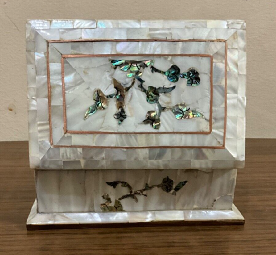Handmade Wooden Jewelry Box Wood Trinket Storage Wood Box Mother of Pearl Inlay