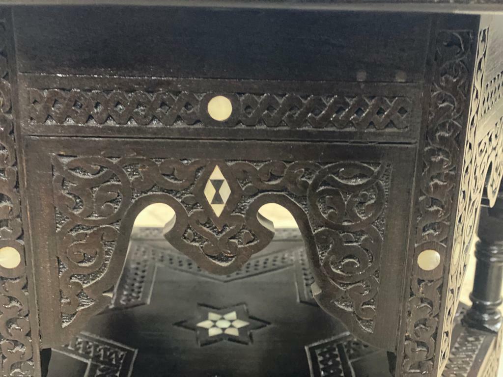 Handmade Wooden End Table Carving Wood Table Home Decor Mother of Pearl Inlay
