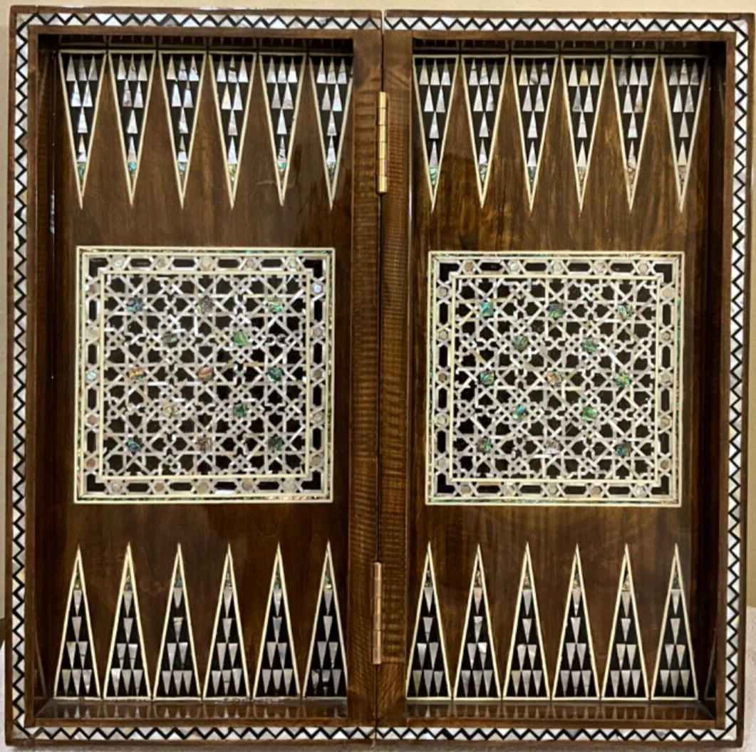 Handmade, Wooden Backgammon Board, Wood Chess Board, Mother of Pearl Inlay (20")