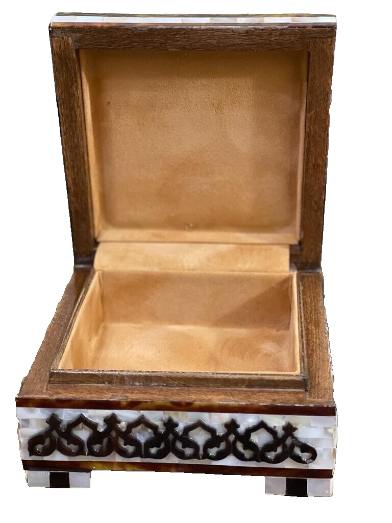 Handmade Wooden Jewelry Box Wood Trinket Storage Wood Box Mother of Pearl Inlay