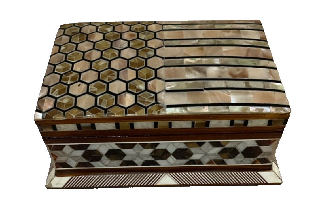 Handmade Wooden Jewelry Box Wood Trinket Storage Wood Box Mother of Pearl Inlay