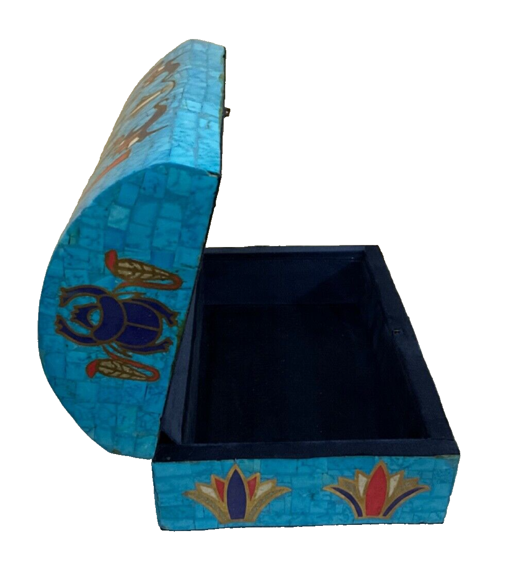 Handmade Antique Wood Jewelry Box, Gift Box, Wood Box, Inlaid Gemstones & Copper