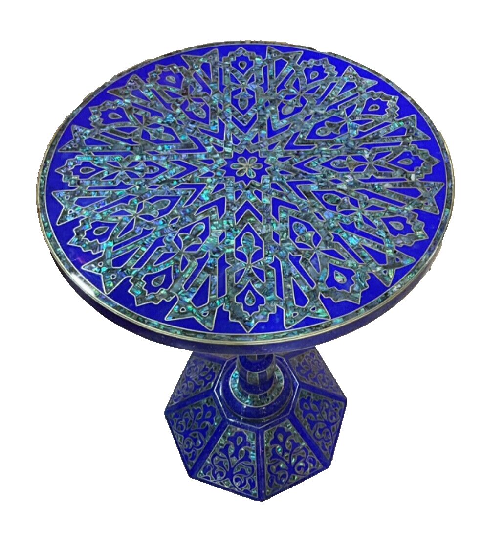 Handmade Wooden End Table Carving Wood Table Home Decor Mother of Pearl Inlay