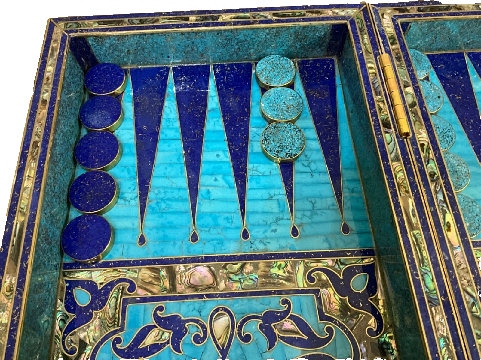 Handmade, Wooden Backgammon Board, Chess Board, Mother of Pearl, Gemstone Inlay