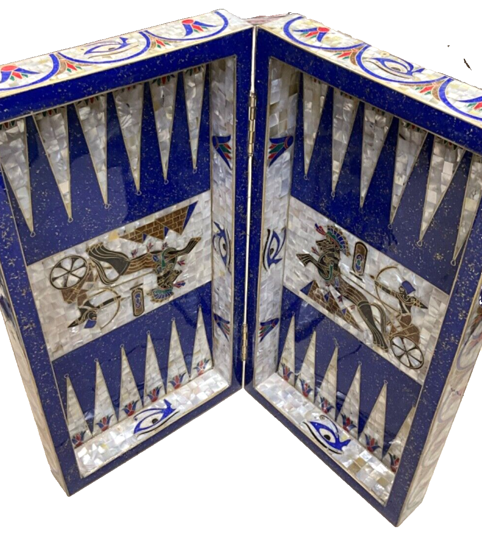 Handmade, Wooden Backgammon Board, Chess Board, Mother of Pearl, Gemstone Inlay