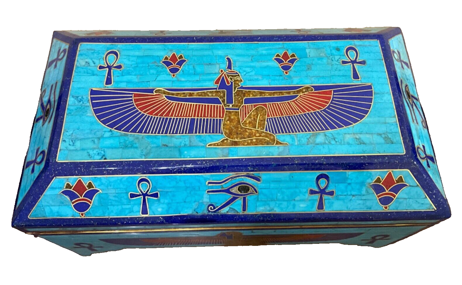 Handmade Antique, Wooden Jewelry Box, Gift Box, Wood Box, Lapis, Turquoise Inlay