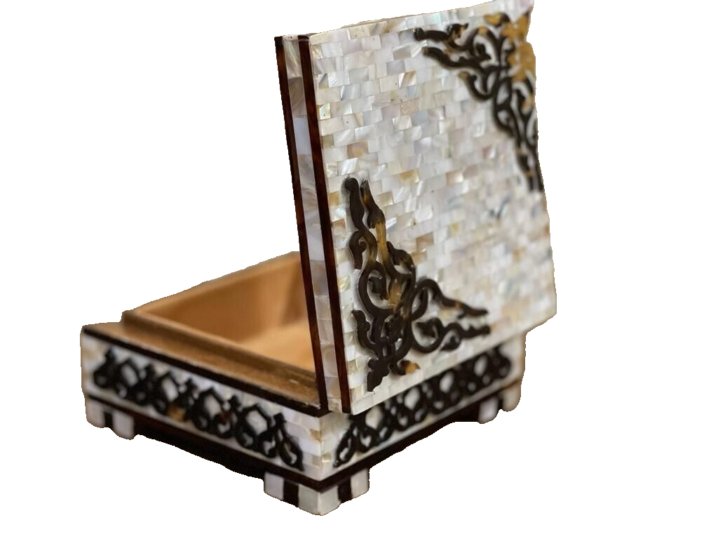 Handmade Wooden Jewelry Box Wood Trinket Storage Wood Box Mother of Pearl Inlay