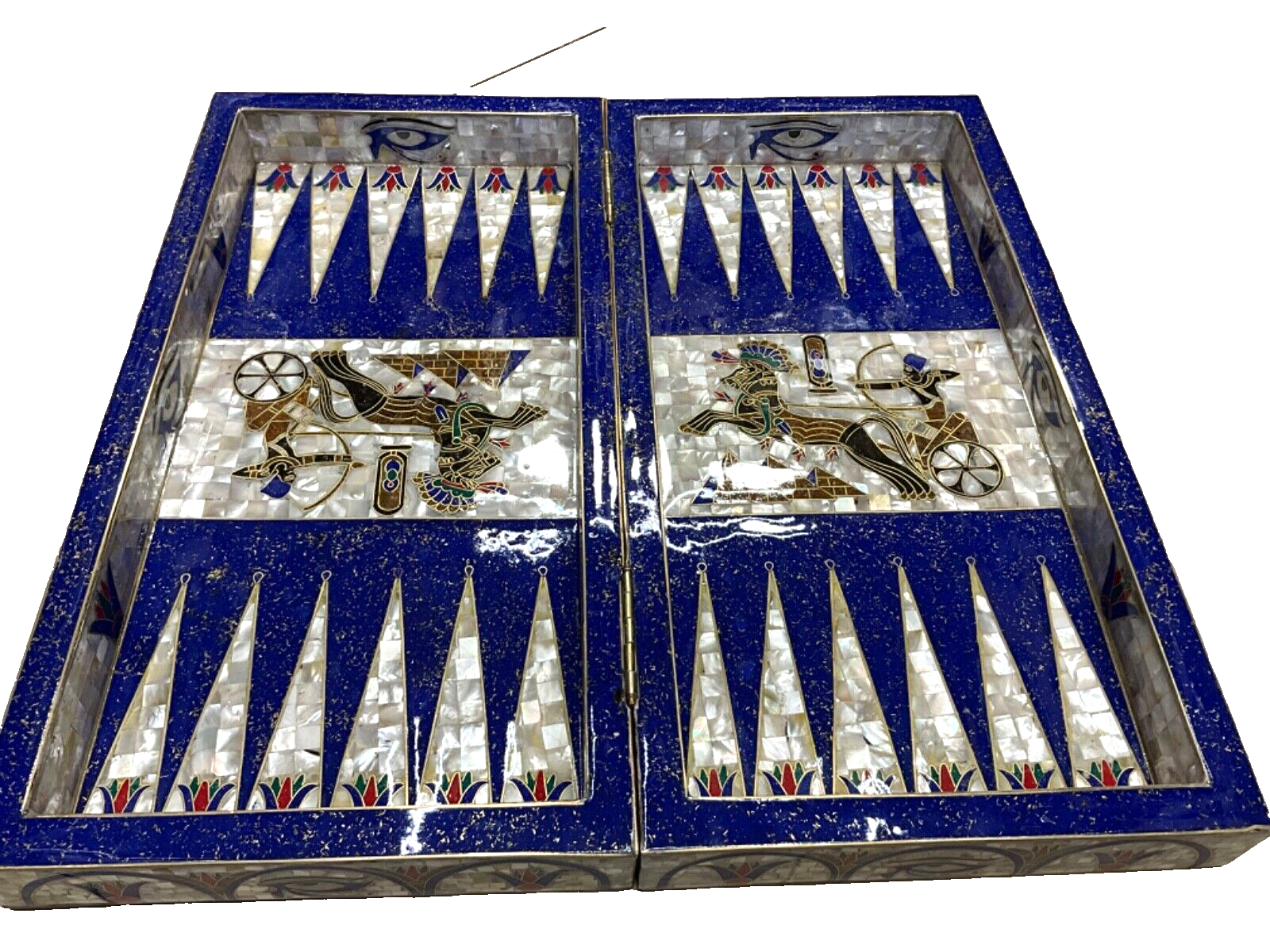 Handmade, Wooden Backgammon Board, Chess Board, Mother of Pearl, Gemstone Inlay
