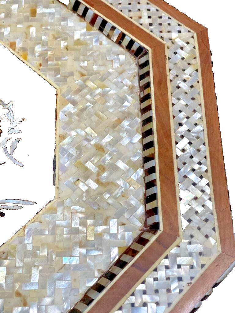 Handmade Wooden End Table Carving Wood Table Home Decor Mother of Pearl Inlay