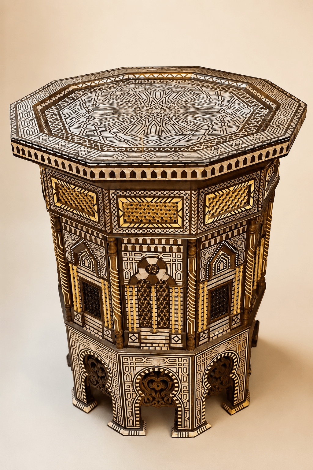 Handmade Wooden End Table Carving Wood Table Home Decor Mother of Pearl Inlay - Laila Hand Made Gifts