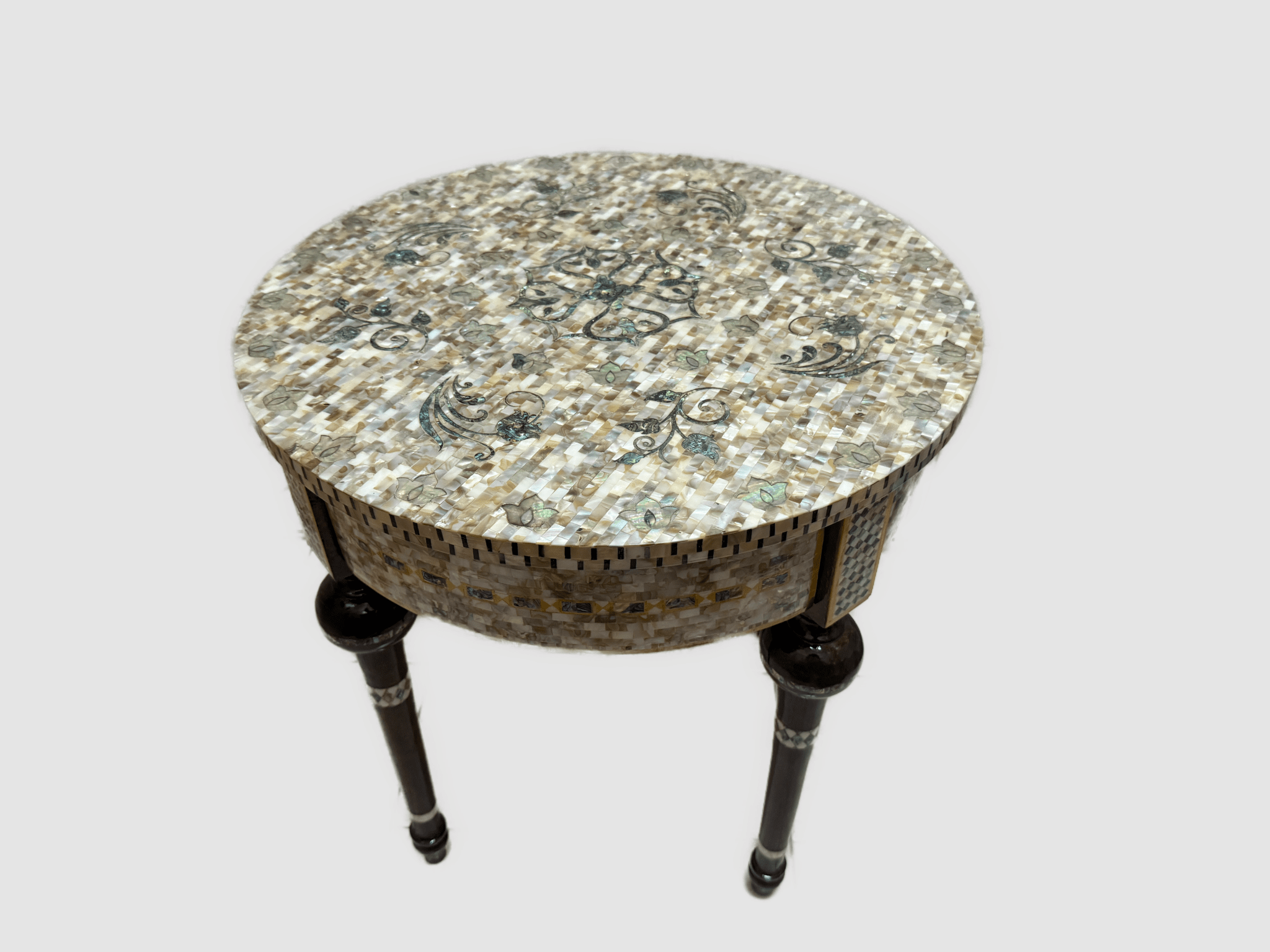 Handmade Mother of Pearl Inlay Round Side Table – 20.4” Wood Accent Table – Luxury Egyptian Artisan Furniture - Laila Hand Made Gifts