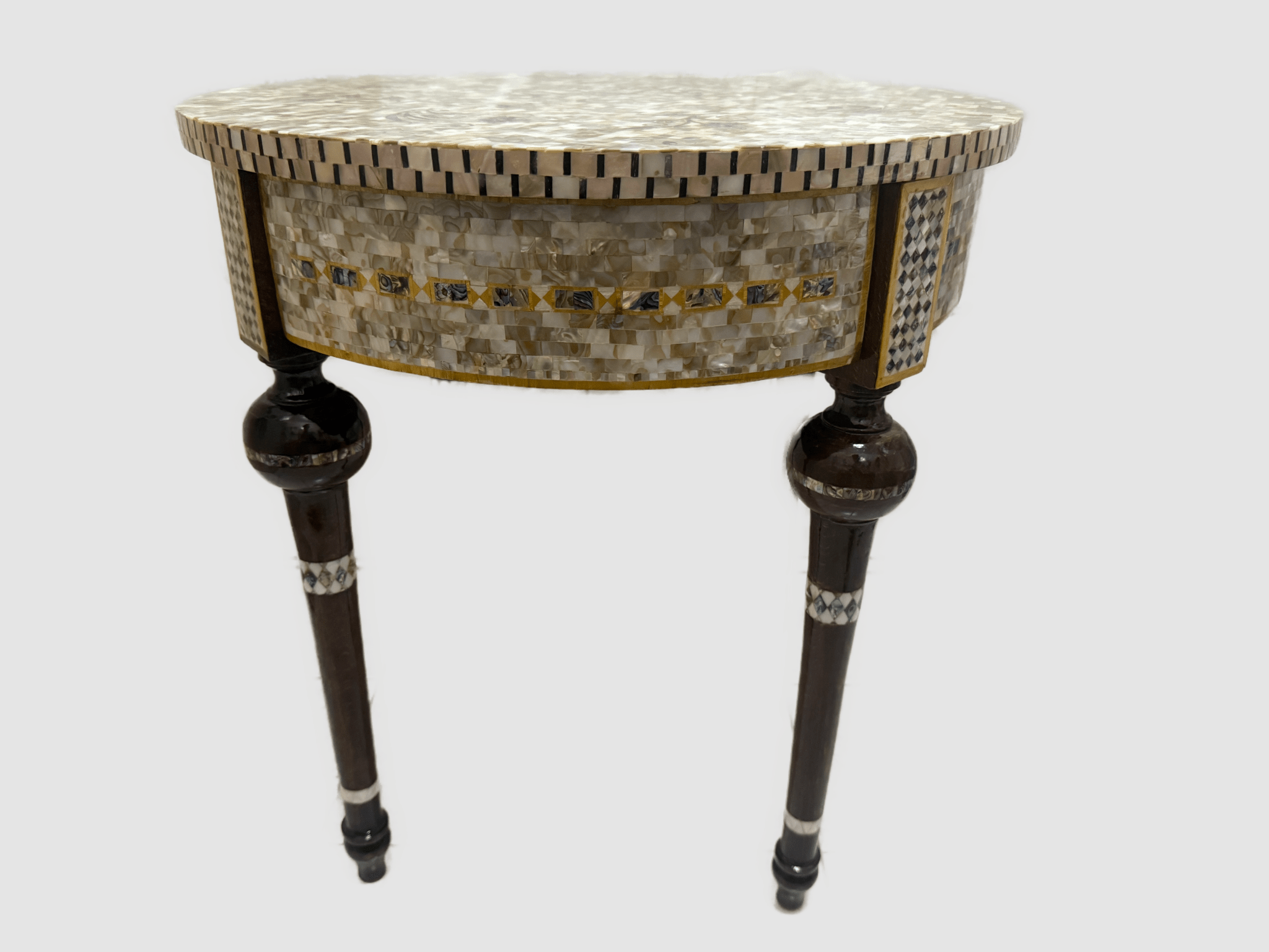 Handmade Mother of Pearl Inlay Round Side Table – 20.4” Wood Accent Table – Luxury Egyptian Artisan Furniture - Laila Hand Made Gifts