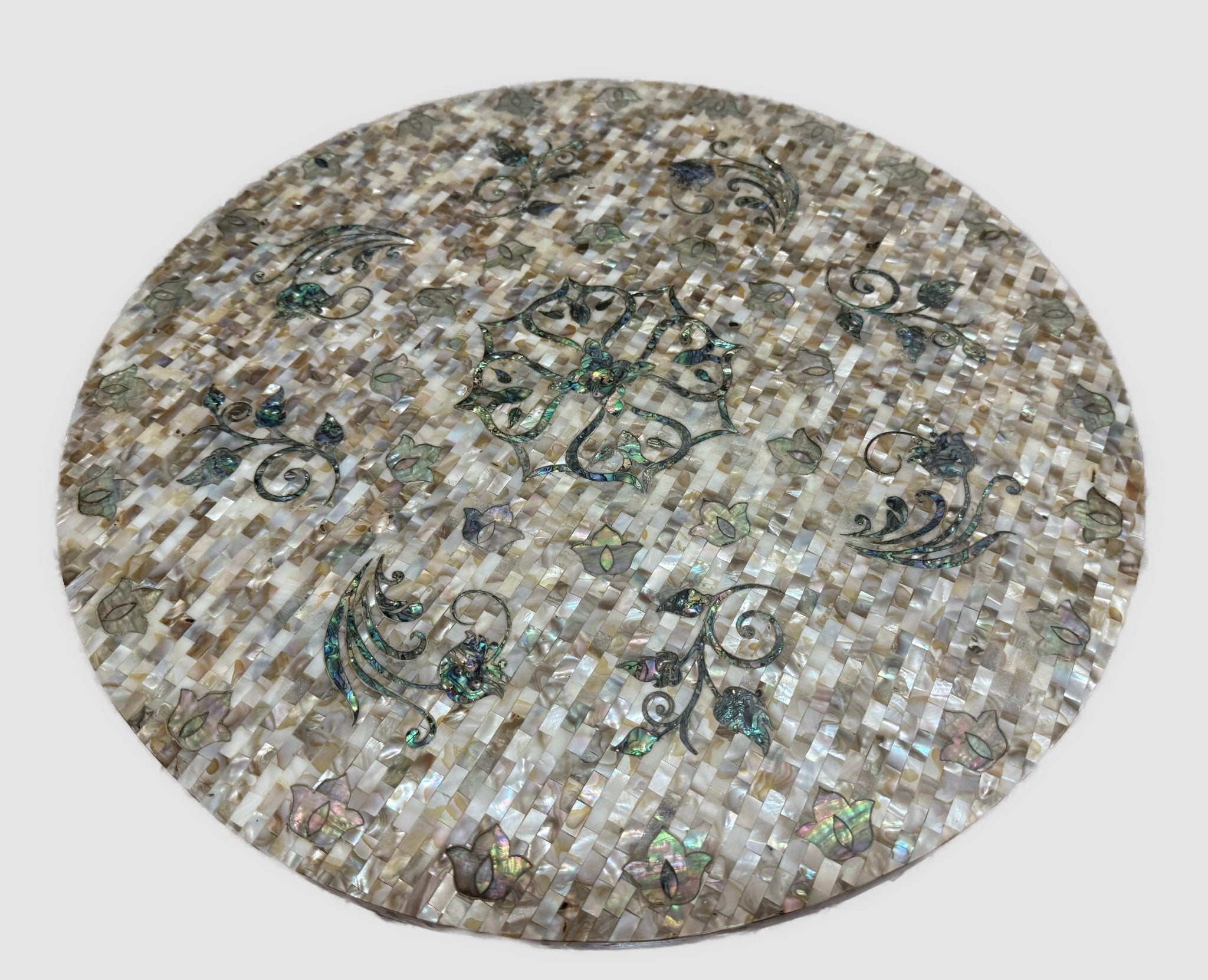 Handmade Mother of Pearl Inlay Round Side Table – 20.4” Wood Accent Table – Luxury Egyptian Artisan Furniture - Laila Hand Made Gifts