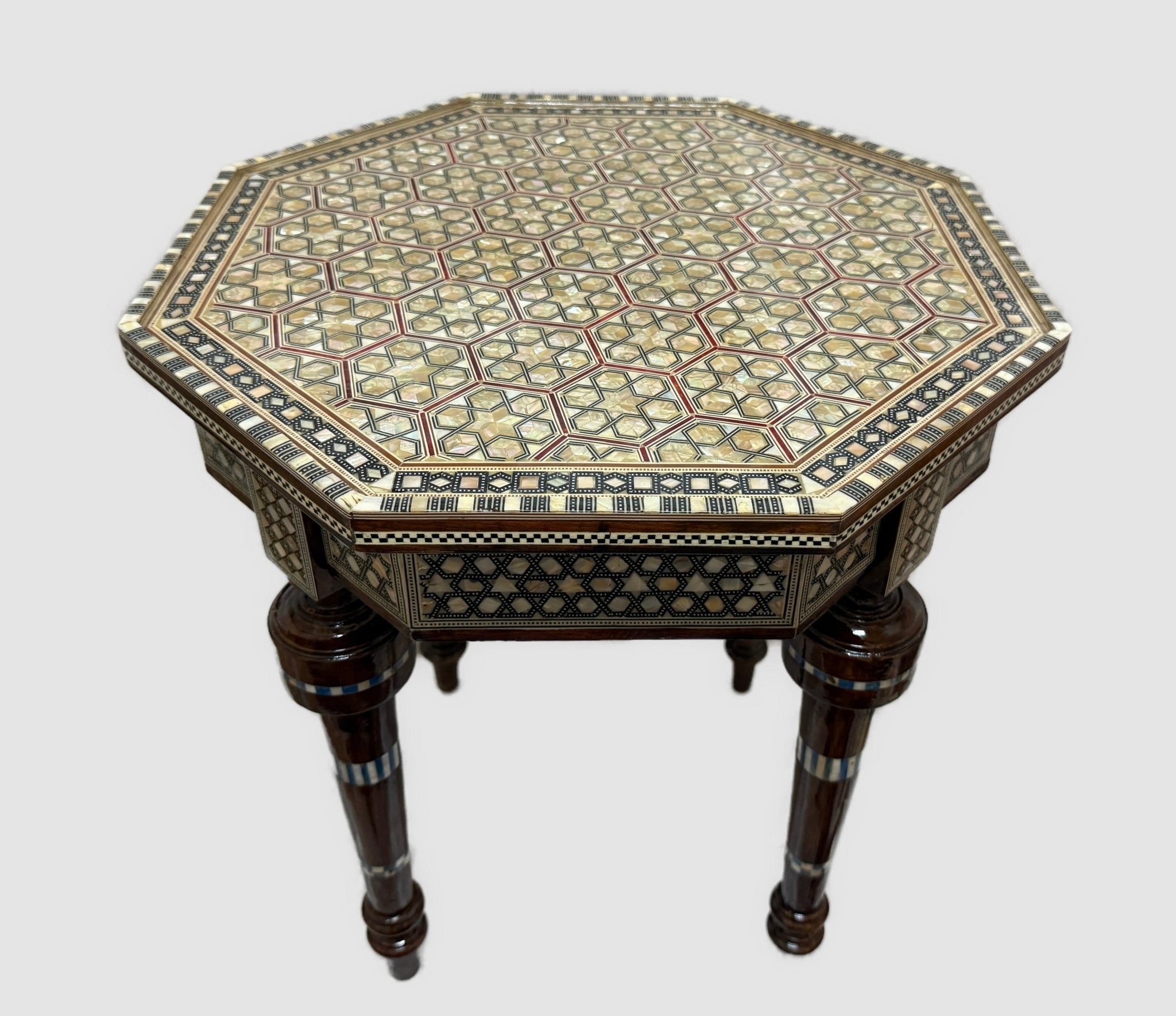 Handmade Mother of Pearl Inlay Round Side Table – 18” Wood Accent Table – Luxury Egyptian Artisan Furniture (Copy) - Laila Hand Made Gifts