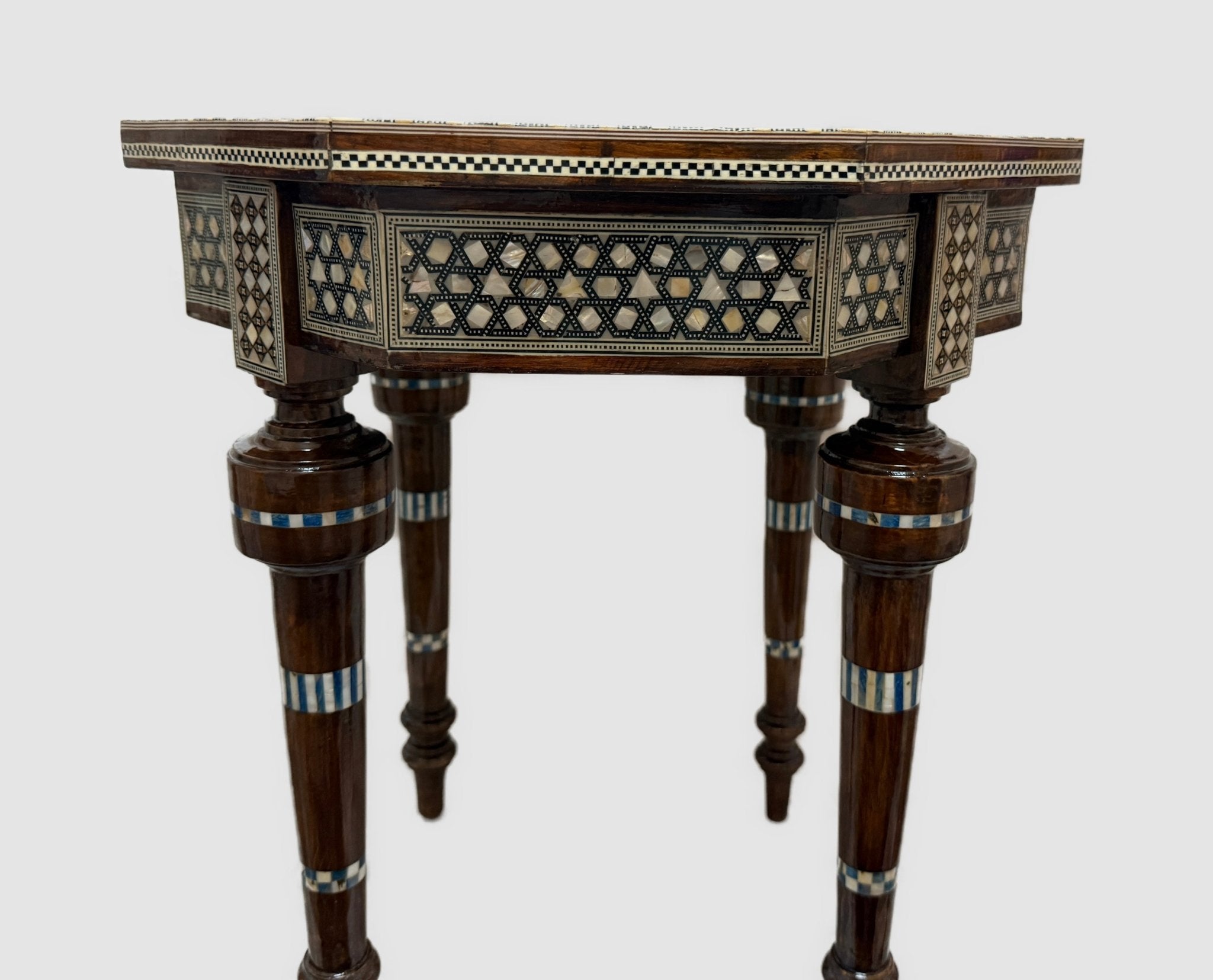 Handmade Mother of Pearl Inlay Round Side Table – 18” Wood Accent Table – Luxury Egyptian Artisan Furniture (Copy) - Laila Hand Made Gifts